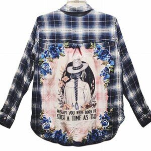 Esther 4:14 Custom Christian Upcycled Plaid Western Shirt, S